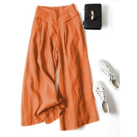 Women Plain Long Elastic Waist Pants Casual Spring/Fall Trousers