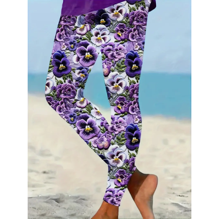 Women Floral Casual All Season Printing Long Leggings