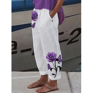 Women Floral Long Pants Casual Spring/Fall Trousers