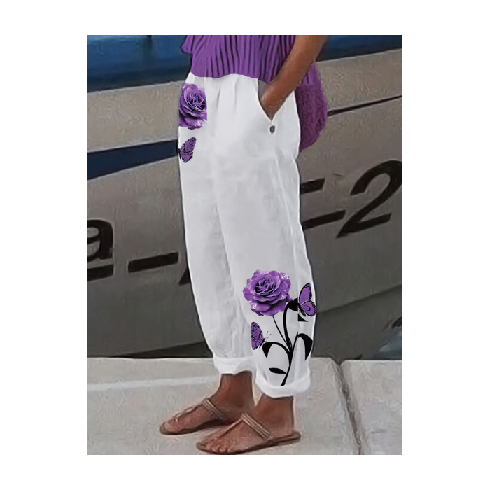 Women Floral Long Pants Casual Spring/Fall Trousers