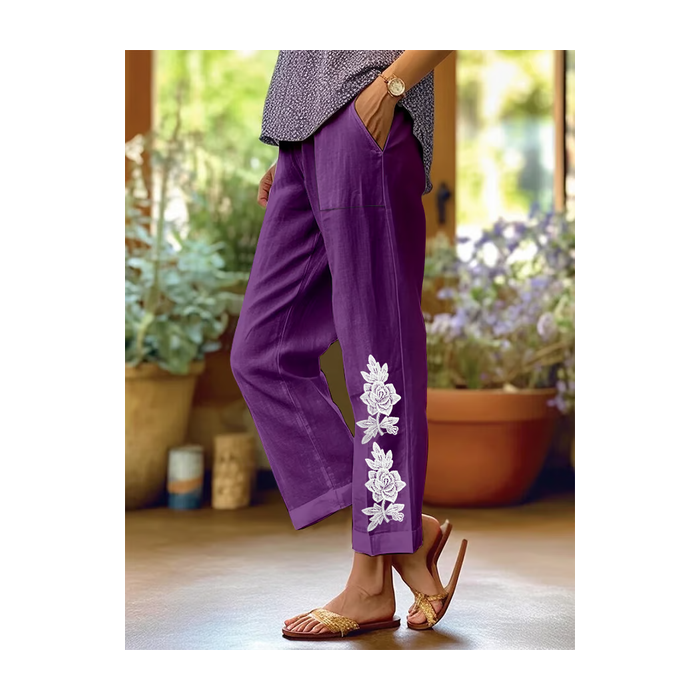 Women Floral Long Pants Casual Spring/Fall Trousers