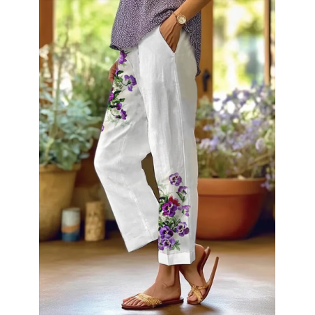 Women Floral Long Pants Casual Spring/Fall Trousers