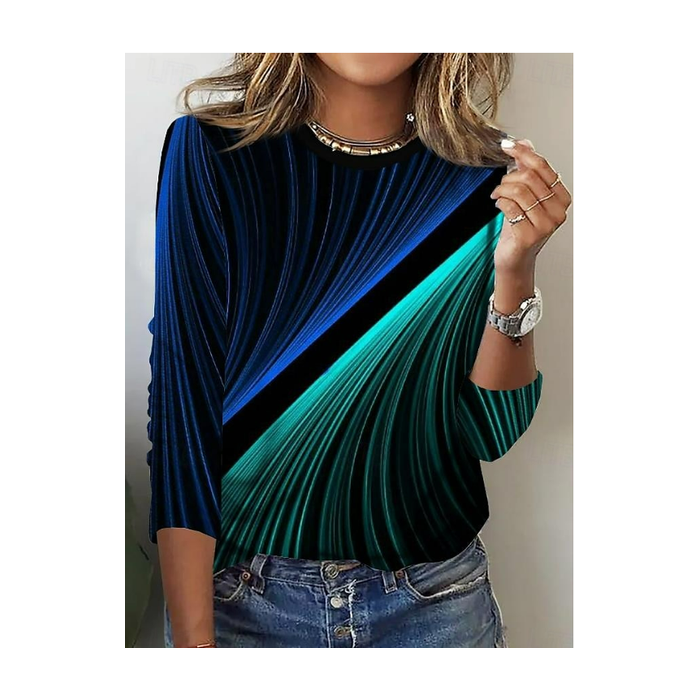 Women Abstract Long Sleeve Tee T-shirt Crew Neck Printing Casual Spring/Fall Graphic Tee Top