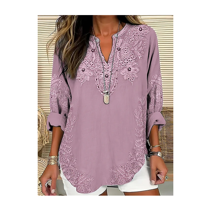 Women Floral Long Sleeve Blouse Spring/Fall Printing V Neck Daily Casual Top