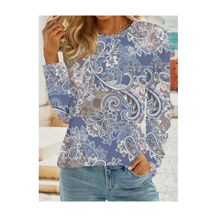 Women Floral Long Sleeve Tee T-shirt Crew Neck Printing Casual Spring/Fall Graphic Tee Top