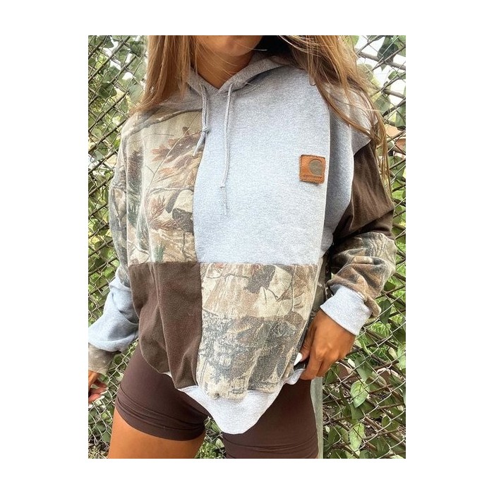 Women Geometric Hoodie Printing Vintage Spring/Fall Long Sleeve Sweatshirt