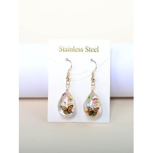 Butterfly Time Gem Dried Flower Gypsophila Lace Flower Pastoral Style Glass Earrings