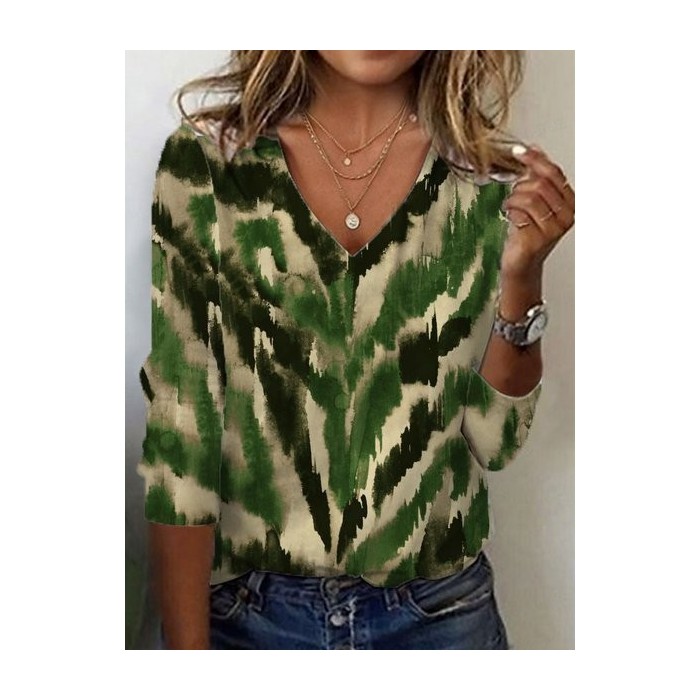 Women's Long Sleeve Tee T-shirt Spring/Fall Leopard Jersey V Neck Daily Going Out Casual Top