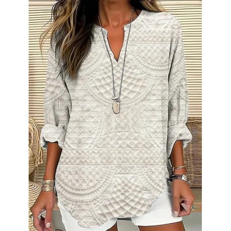 Women Abstract Long Sleeve Blouse Spring/Fall Printing V Neck Daily Casual Top