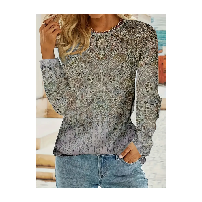 Women Paisley Long Sleeve Tee T-shirt Crew Neck Printing Casual Spring/Fall Graphic Tee Top