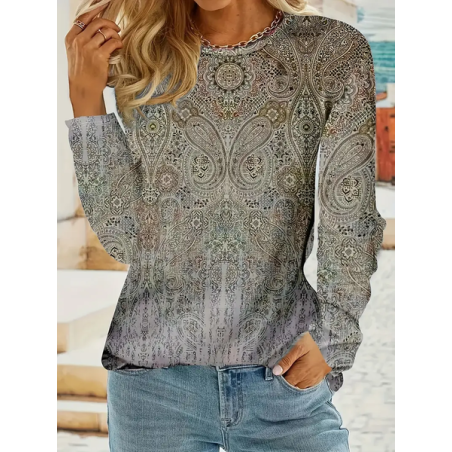 Women Paisley Long Sleeve Tee T-shirt Crew Neck Printing Casual Spring/Fall Graphic Tee Top