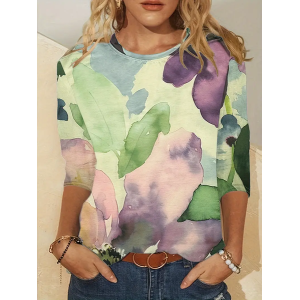 Women Floral Long Sleeve Tee T-shirt Crew Neck Printing Casual Spring/Fall Graphic Tee Top