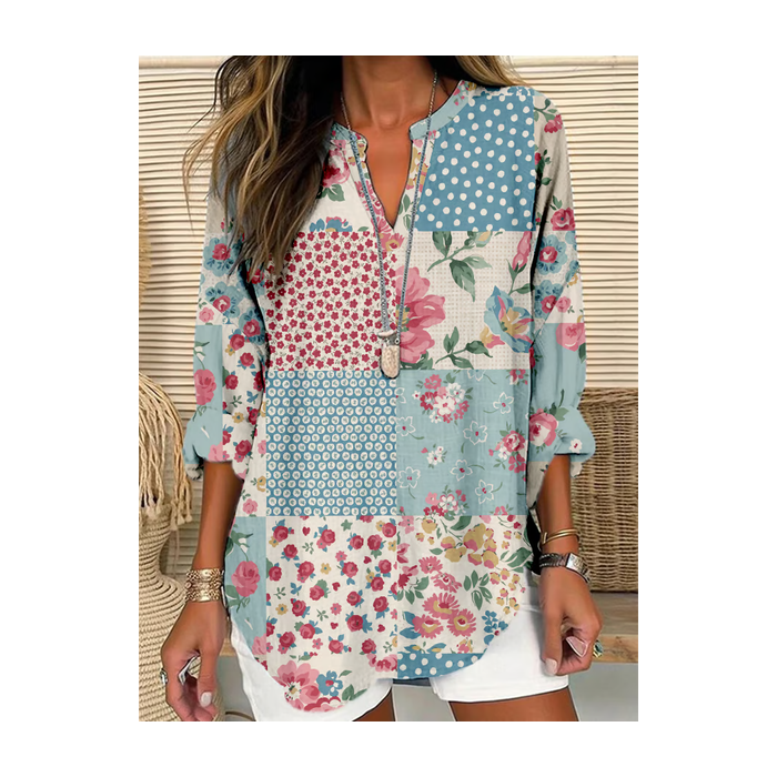 Women Floral Long Sleeve Blouse Spring/Fall Printing V Neck Daily Casual Top