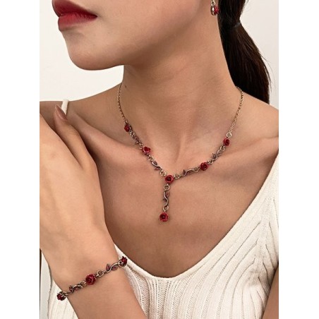 French Retro Flower Jewelry Set Romantic Rose Bracelet Niche Versatile High-end Necklace 3-piece Set