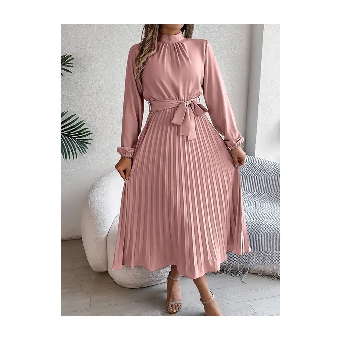 Women Plain Short Sleeve Summer Split Joint Dress Stand Collar Daily Vintage Maxi Tank A-Line Dress