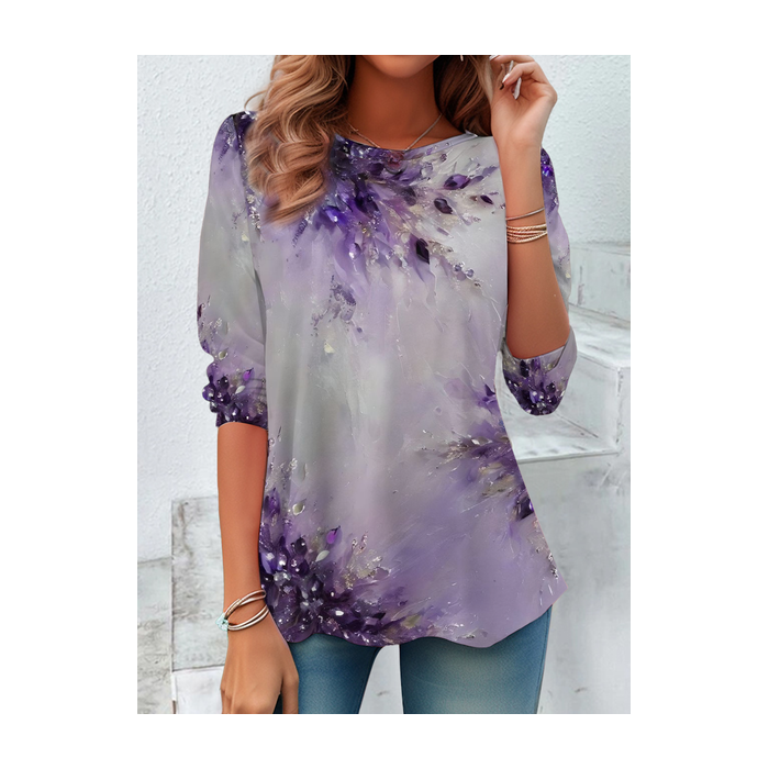 Women Abstract Long Sleeve Tee T-shirt Crew Neck Printing Casual Spring/Fall Graphic Tee Top