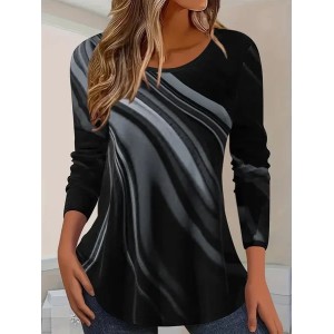Women Abstract Long Sleeve Tee T-shirt Crew Neck Printing Casual Spring/Fall Graphic Tee Top