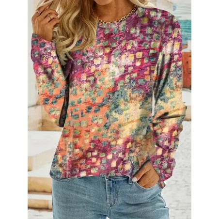 Women Abstract Long Sleeve Tee T-shirt Crew Neck Printing Casual Spring/Fall Graphic Tee Top