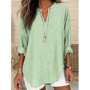 Women Striped Long Sleeve Blouse Spring/Fall Printing V Neck Daily Casual Top