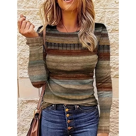 Women Abstract Long Sleeve Tee T-shirt Crew Neck Printing Casual Spring/Fall Graphic Tee Top