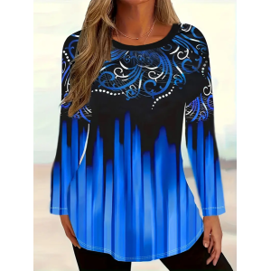 Women Abstract Long Sleeve Tee T-shirt Crew Neck Printing Casual Spring/Fall Graphic Tee Top