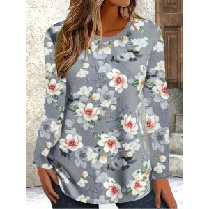 Women Floral Long Sleeve Tee T-shirt Crew Neck Printing Casual Spring/Fall Graphic Tee Top