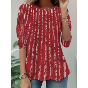 Women Abstract Stripes Long Sleeve Tee T-shirt Crew Neck Printing Casual Spring/Fall Tunic Top