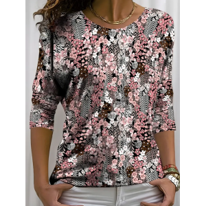 Women Floral Long Sleeve Tee T-shirt Crew Neck Printing Casual Spring/Fall Graphic Tee Top