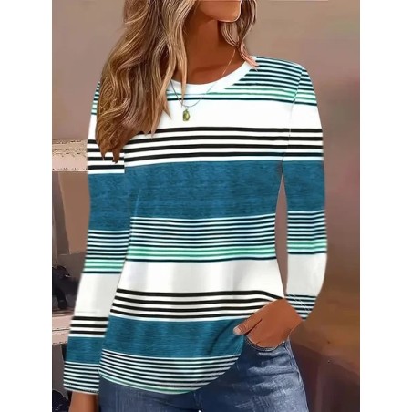Women Striped Long Sleeve Tee T-shirt Crew Neck Printing Casual Spring/Fall Graphic Tee Top