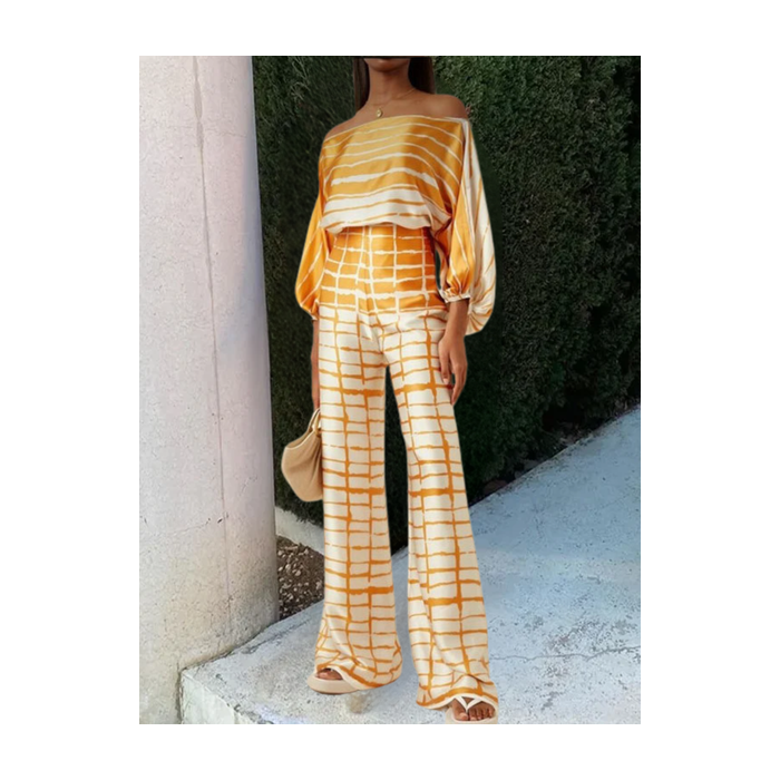 Women Striped Printing Dolman Sleeve Two-Piece Set Daily Half Sleeve Casual Summer Top With Pants Matching Set
