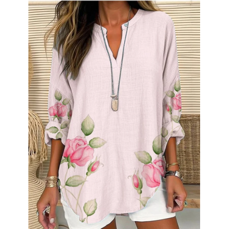 Women Floral Long Sleeve Blouse Spring/Fall Printing V Neck Daily Casual Top