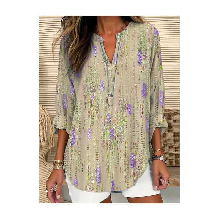 Women Abstract Long Sleeve Blouse Spring/Fall Printing V Neck Daily Casual Top