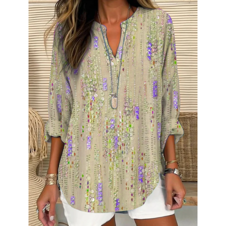 Women Abstract Long Sleeve Blouse Spring/Fall Printing V Neck Daily Casual Top