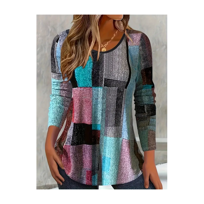 Women Abstract Long Sleeve Tee T-shirt Crew Neck Printing Casual Spring/Fall Graphic Tee Top