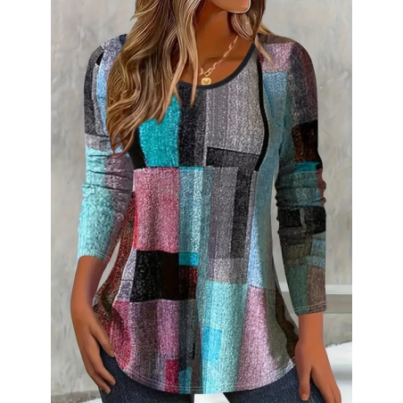 Women Abstract Long Sleeve Tee T-shirt Crew Neck Printing Casual Spring/Fall Graphic Tee Top