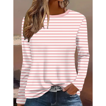 Women Striped Long Sleeve Tee T-shirt Crew Neck Printing Casual Spring/Fall Graphic Tee Top