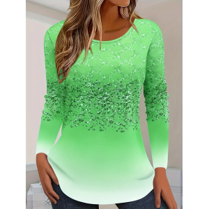 Women Abstract Long Sleeve Tee T-shirt Crew Neck Printing Casual Spring/Fall Graphic Tee Top