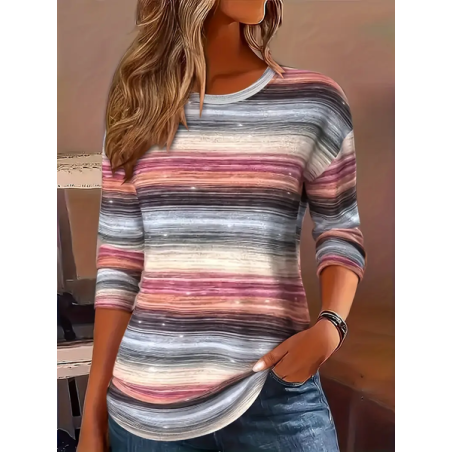 Women Striped Long Sleeve Tee T-shirt Crew Neck Printing Casual Spring/Fall Graphic Tee Top
