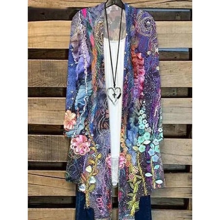 Women Floral Spring/Fall Cover-up Casual Lightweight Cardigan