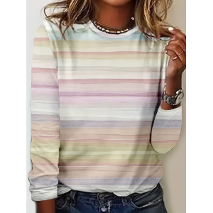 Women Striped Long Sleeve Tee T-shirt Crew Neck Printing Casual Spring/Fall Graphic Tee Top