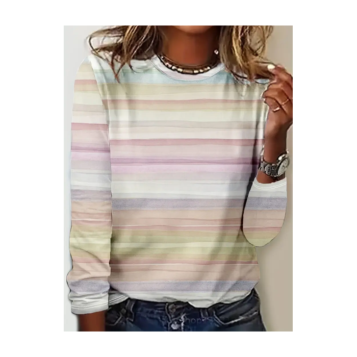 Women Striped Long Sleeve Tee T-shirt Crew Neck Printing Casual Spring/Fall Graphic Tee Top