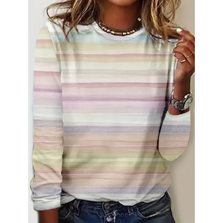 Women Striped Long Sleeve Tee T-shirt Crew Neck Printing Casual Spring/Fall Graphic Tee Top