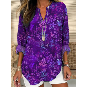 Women Floral Long Sleeve Blouse Spring/Fall Printing V Neck Daily Casual Top