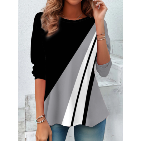 Women Abstract Long Sleeve Tee T-shirt Crew Neck Printing Casual Spring/Fall Tunic Top