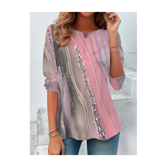 Women Abstract Long Sleeve Tee T-shirt Crew Neck Printing Casual Spring/Fall Tunic Top