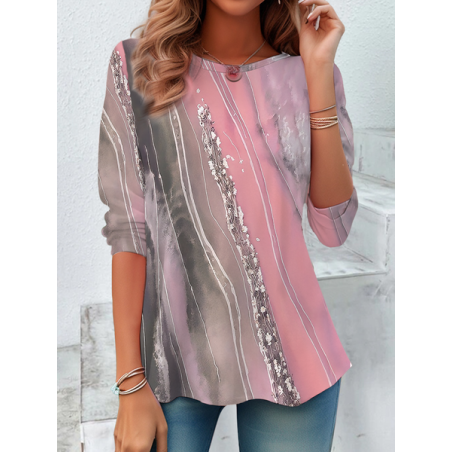 Women Abstract Long Sleeve Tee T-shirt Crew Neck Printing Casual Spring/Fall Tunic Top