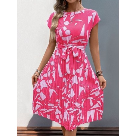 Women Abstract Graphic Short Sleeve Summer Printing Dress V Neck Daily Vintage Midi Tank A-Line Dress