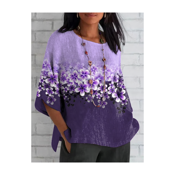 Women Floral Half Sleeve Tee T-shirt Crew Neck Casual Summer Top