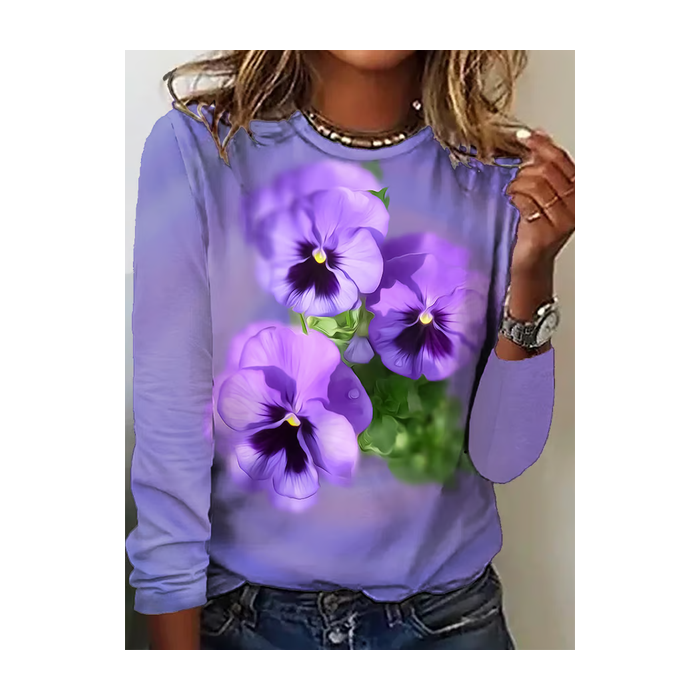 Women Floral Long Sleeve Tee T-shirt Crew Neck Printing Casual Spring/Fall Graphic Tee Top