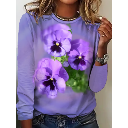 Women Floral Long Sleeve Tee T-shirt Crew Neck Printing Casual Spring/Fall Graphic Tee Top